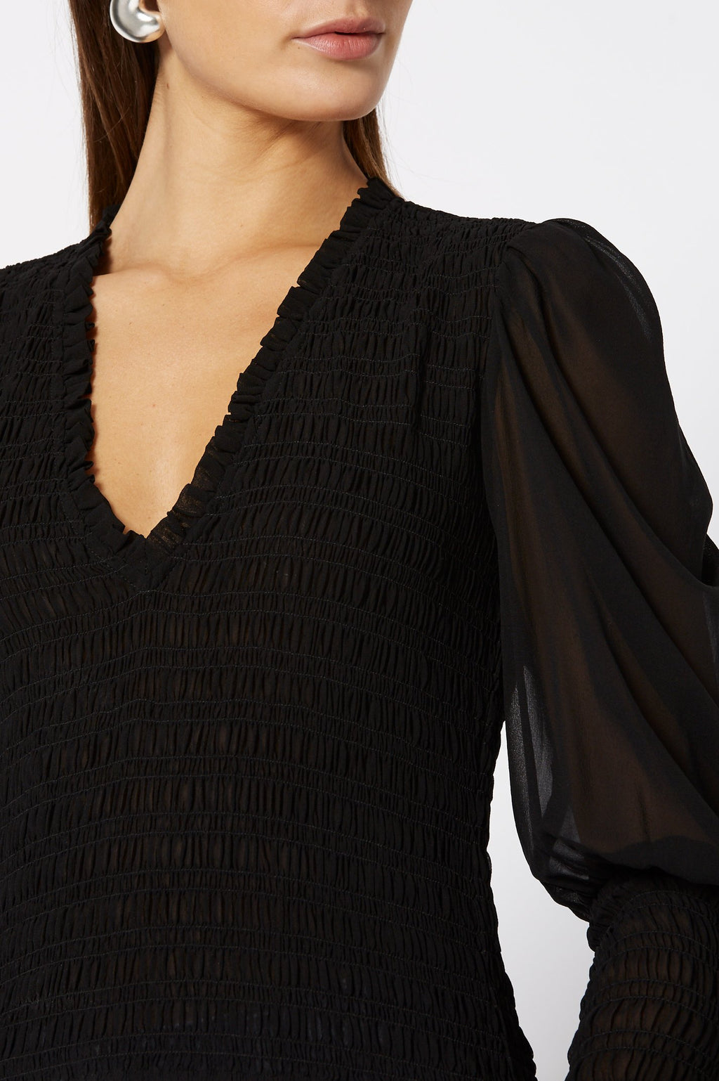 SILK GEORGETTE SHIRRED BLOUSE