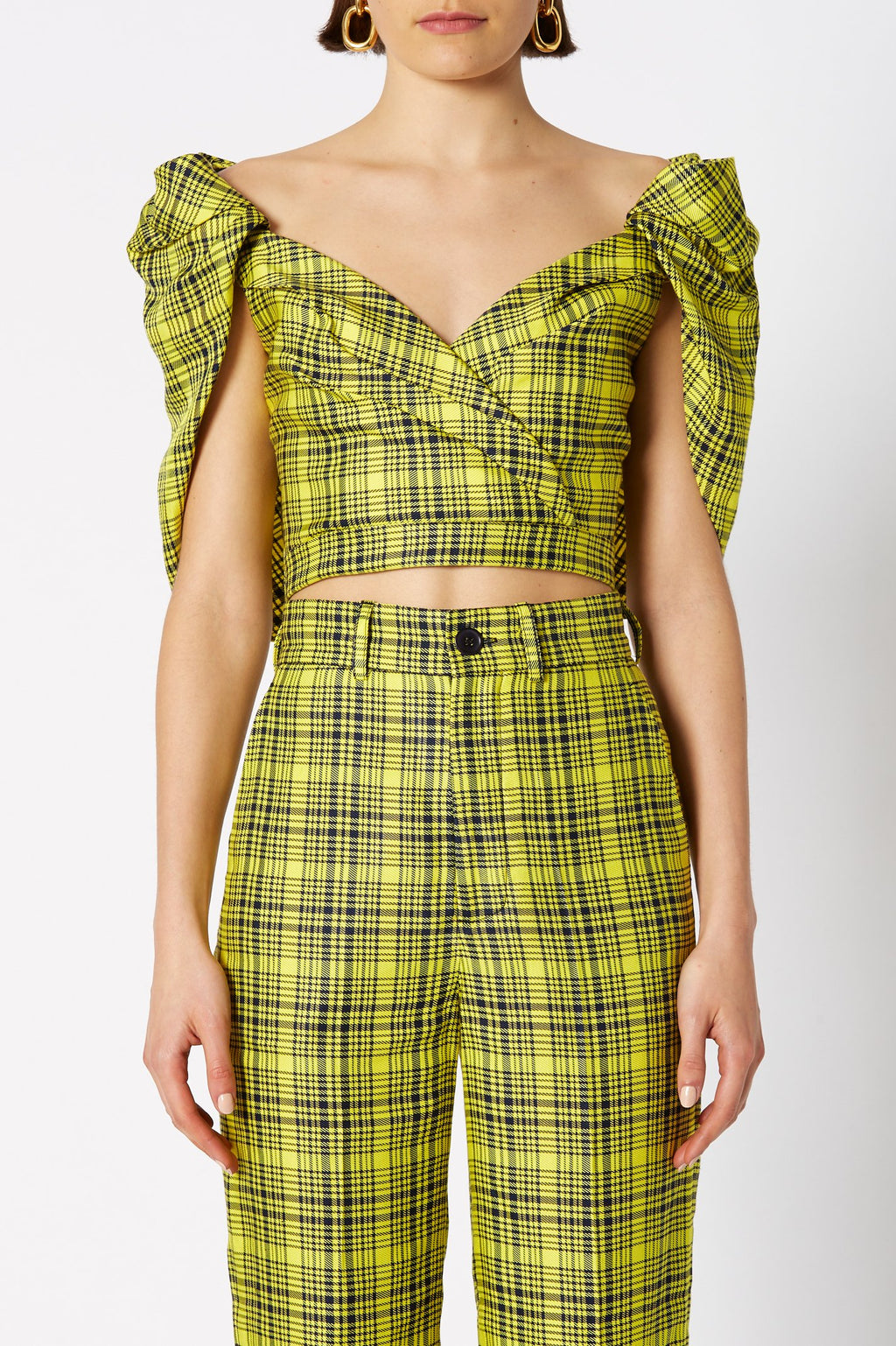 PLAID WRAP TOP