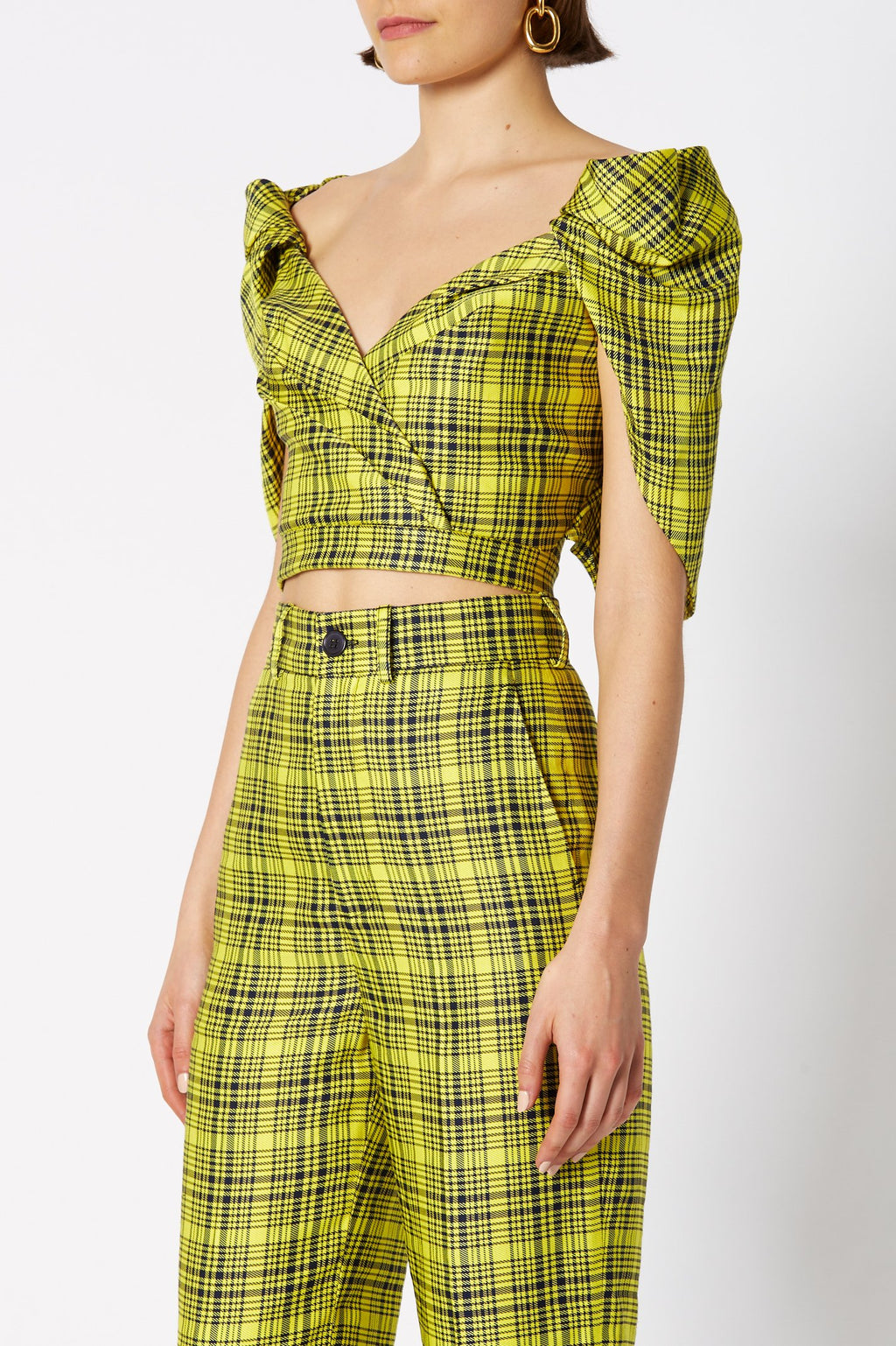 PLAID WRAP TOP