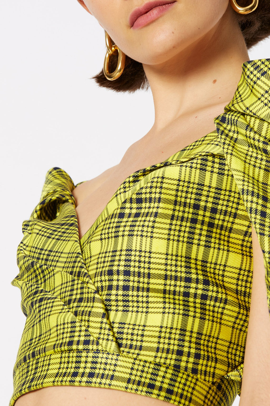 PLAID WRAP TOP