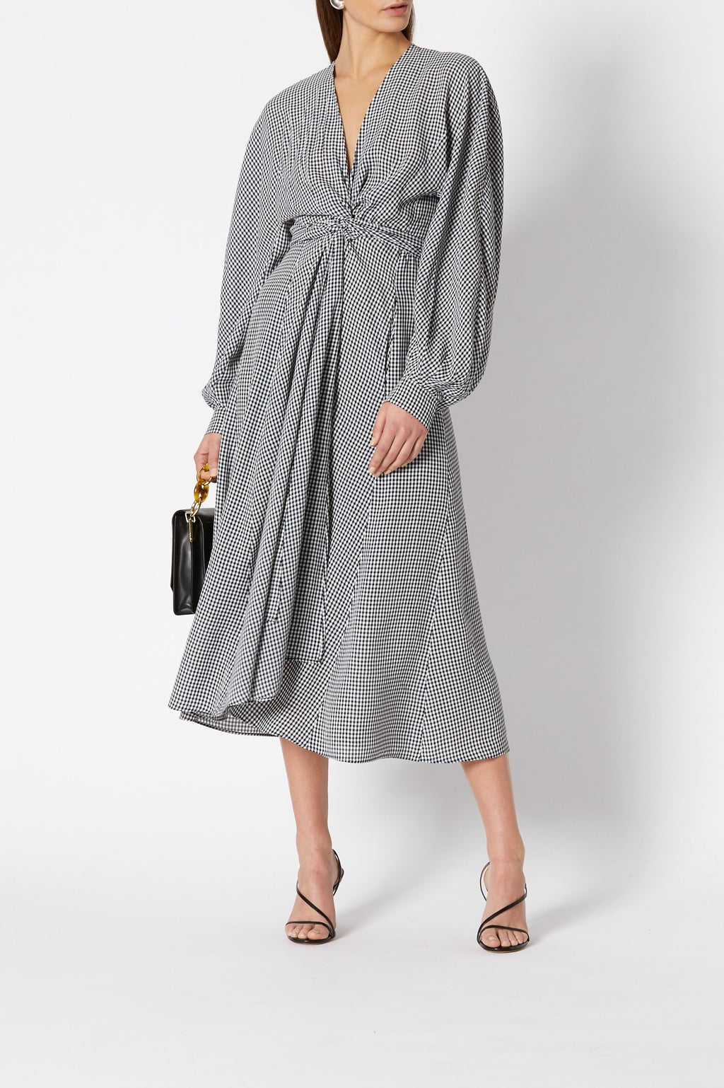 GINGHAM WRAP FRONT DRESS