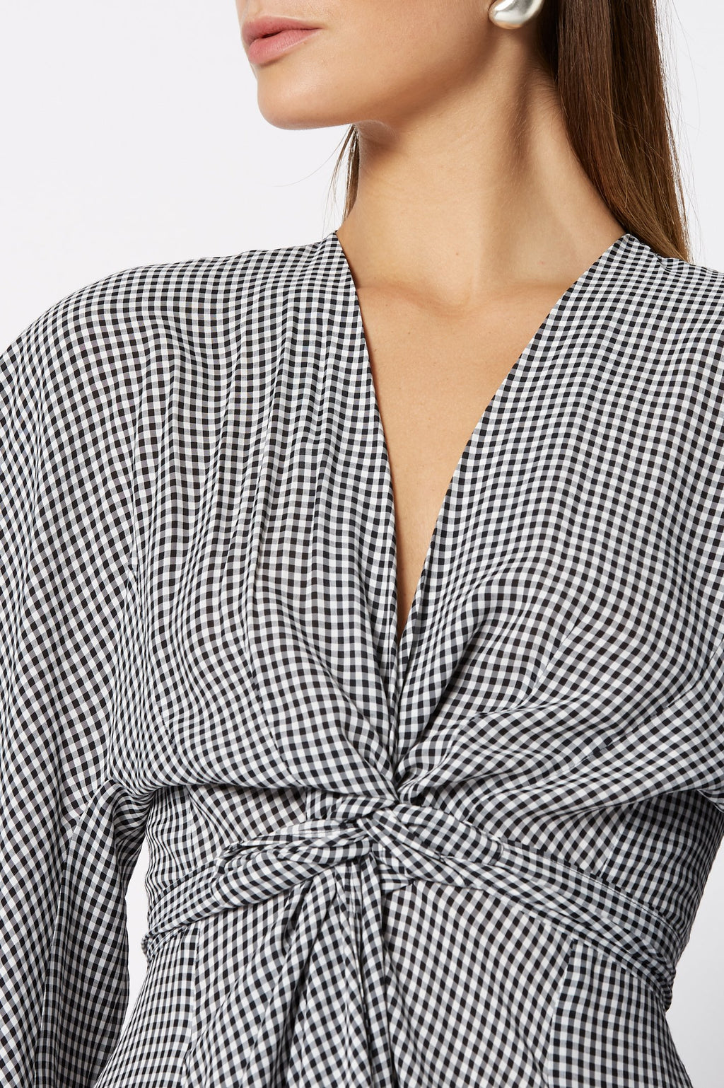 GINGHAM WRAP FRONT DRESS