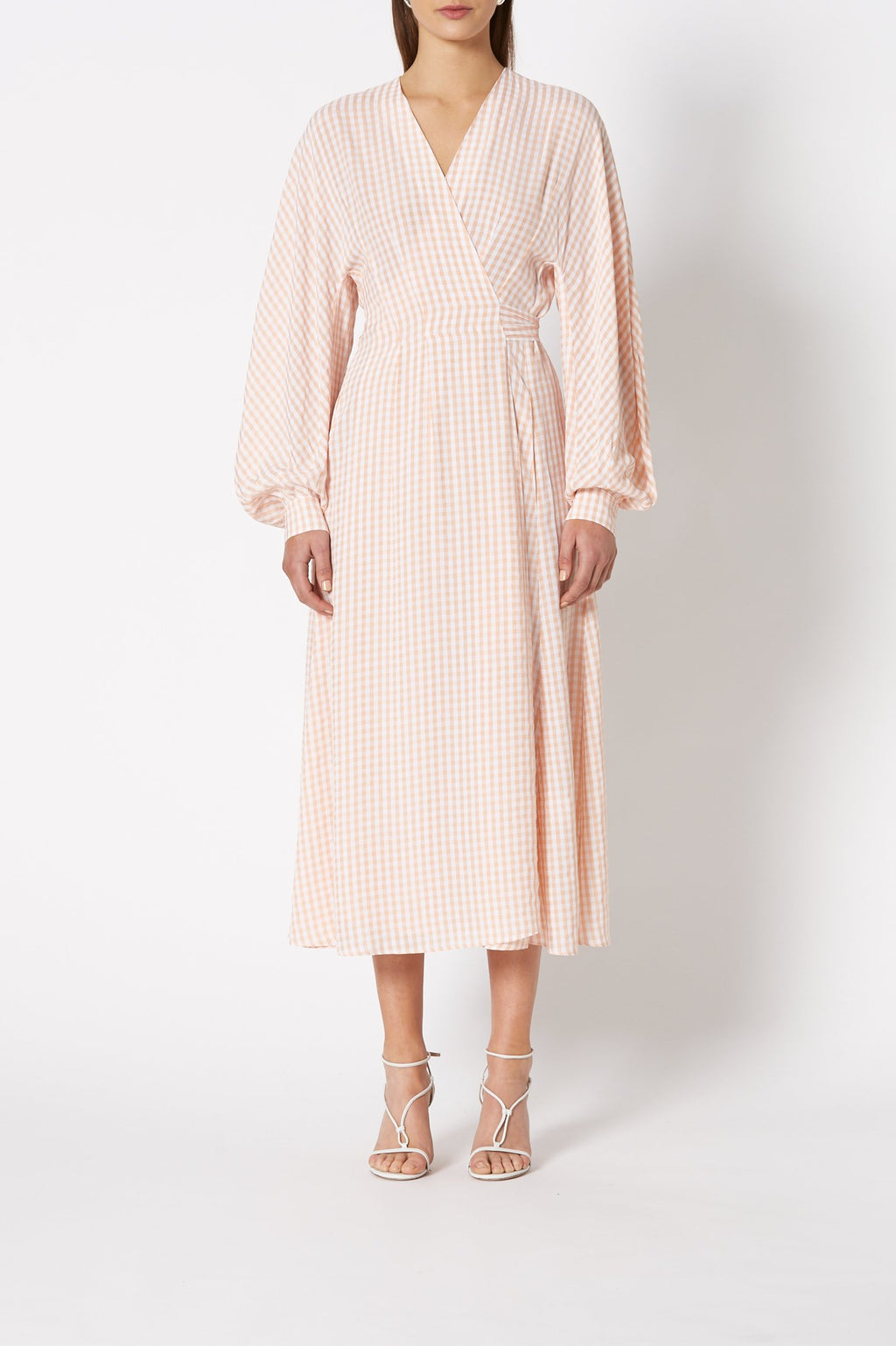 GINGHAM WRAP FRONT DRESS