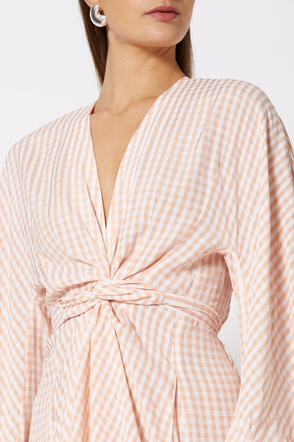 GINGHAM WRAP FRONT DRESS