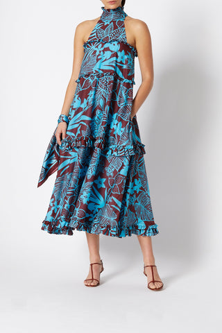 TROPICAL RUFFLE PRINT DRESS