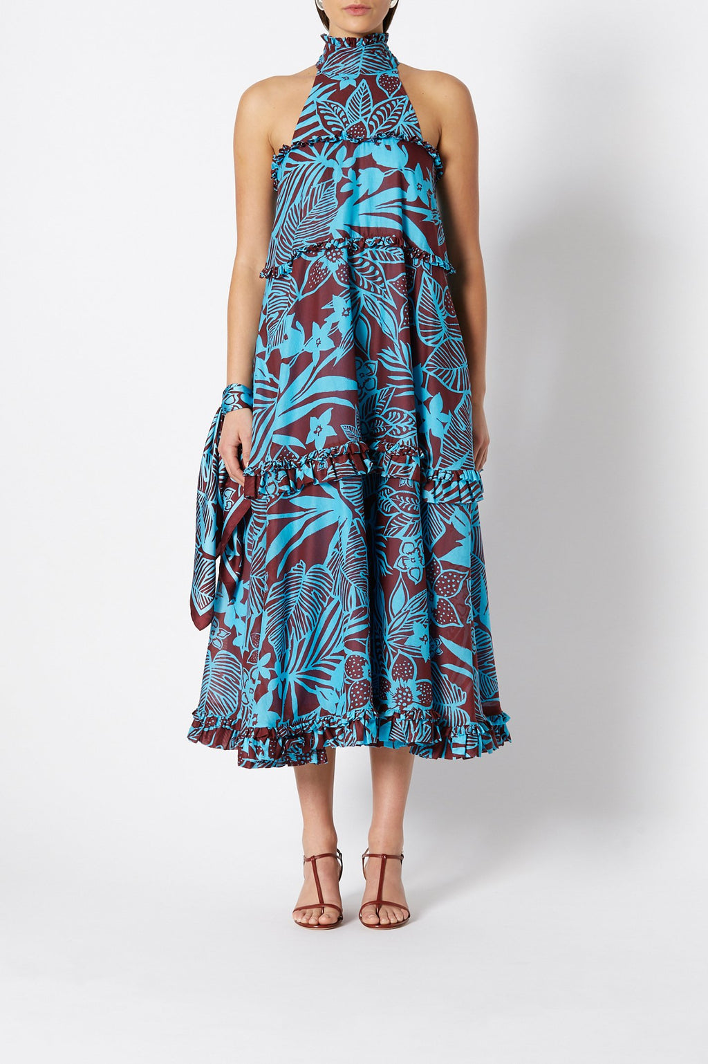 TROPICAL RUFFLE PRINT DRESS
