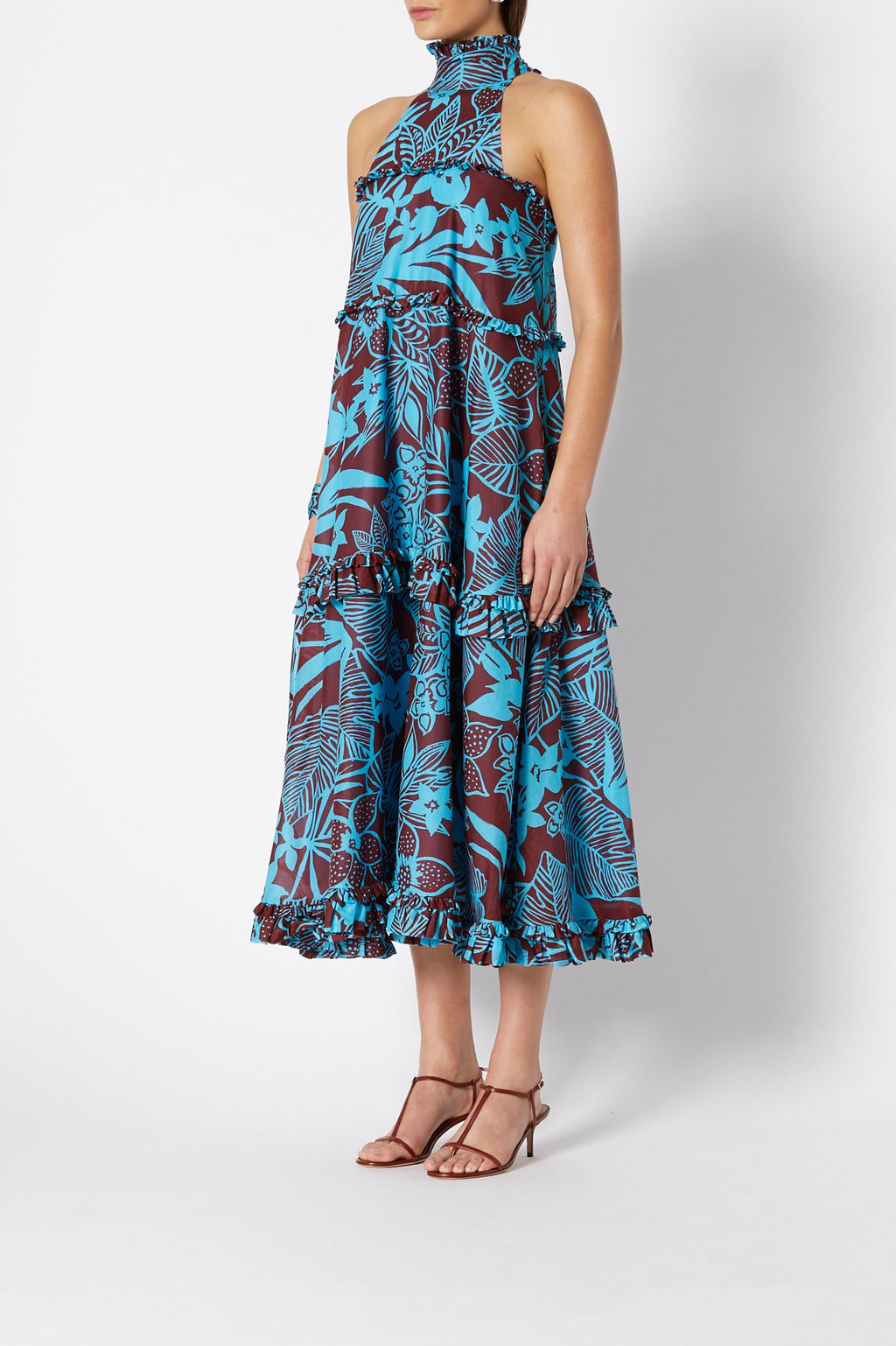 TROPICAL RUFFLE PRINT DRESS