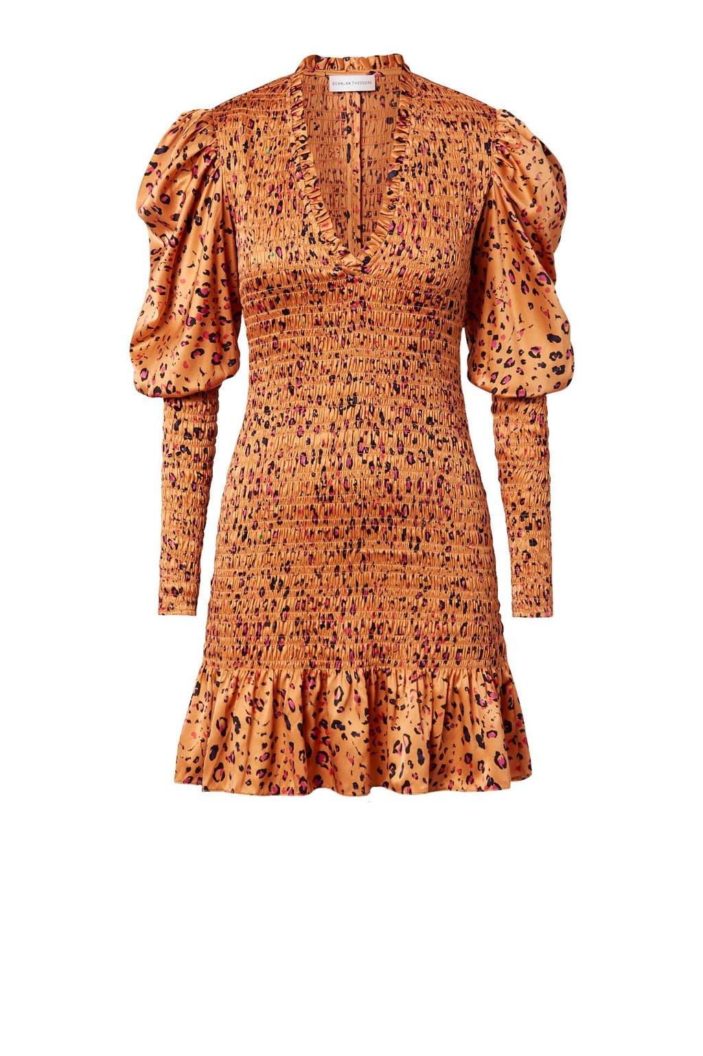 SILK LEOPARD SHIRRED DRESS