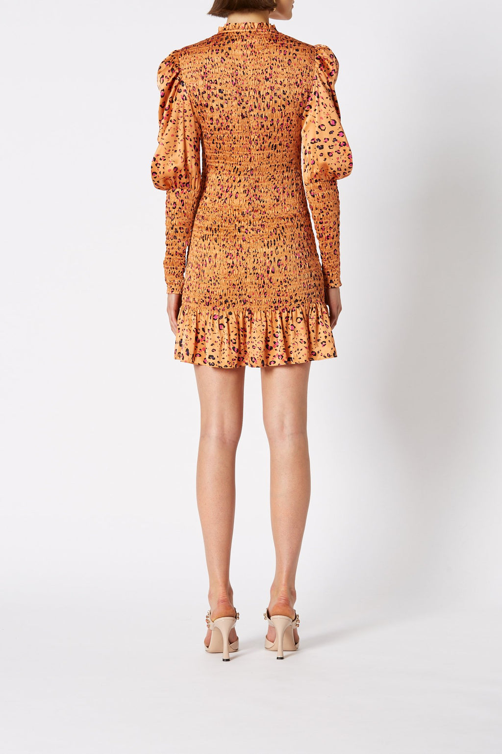SILK LEOPARD SHIRRED DRESS