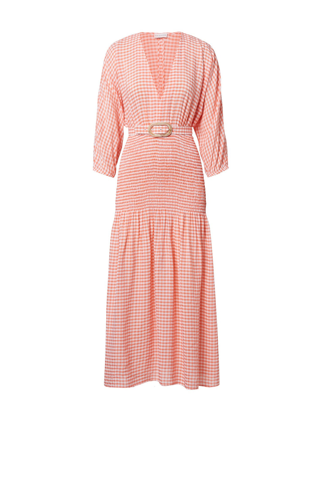 GINGHAM SHIRRED DRESS