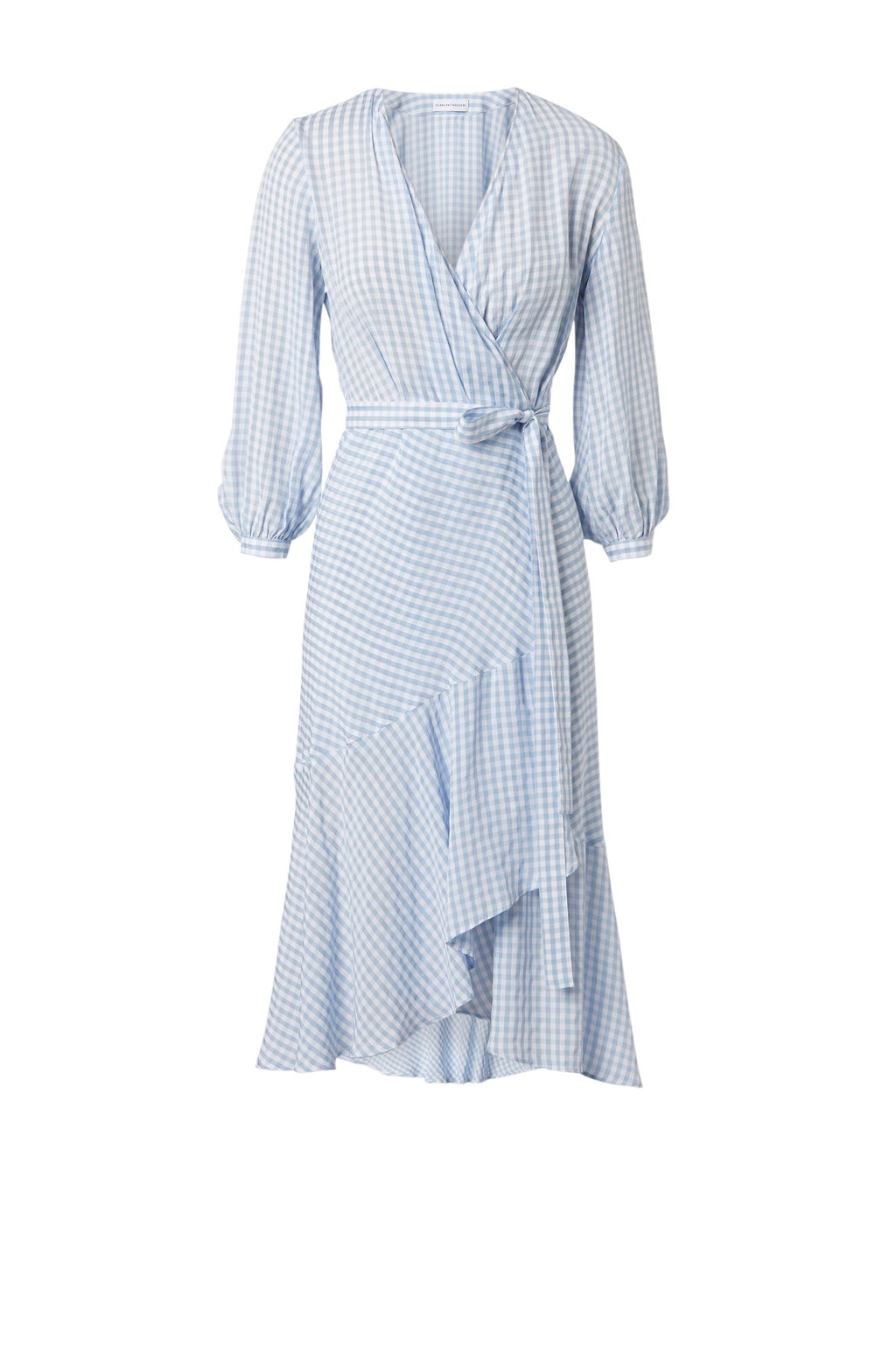 GINGHAM WRAP RUFFLE DRESS