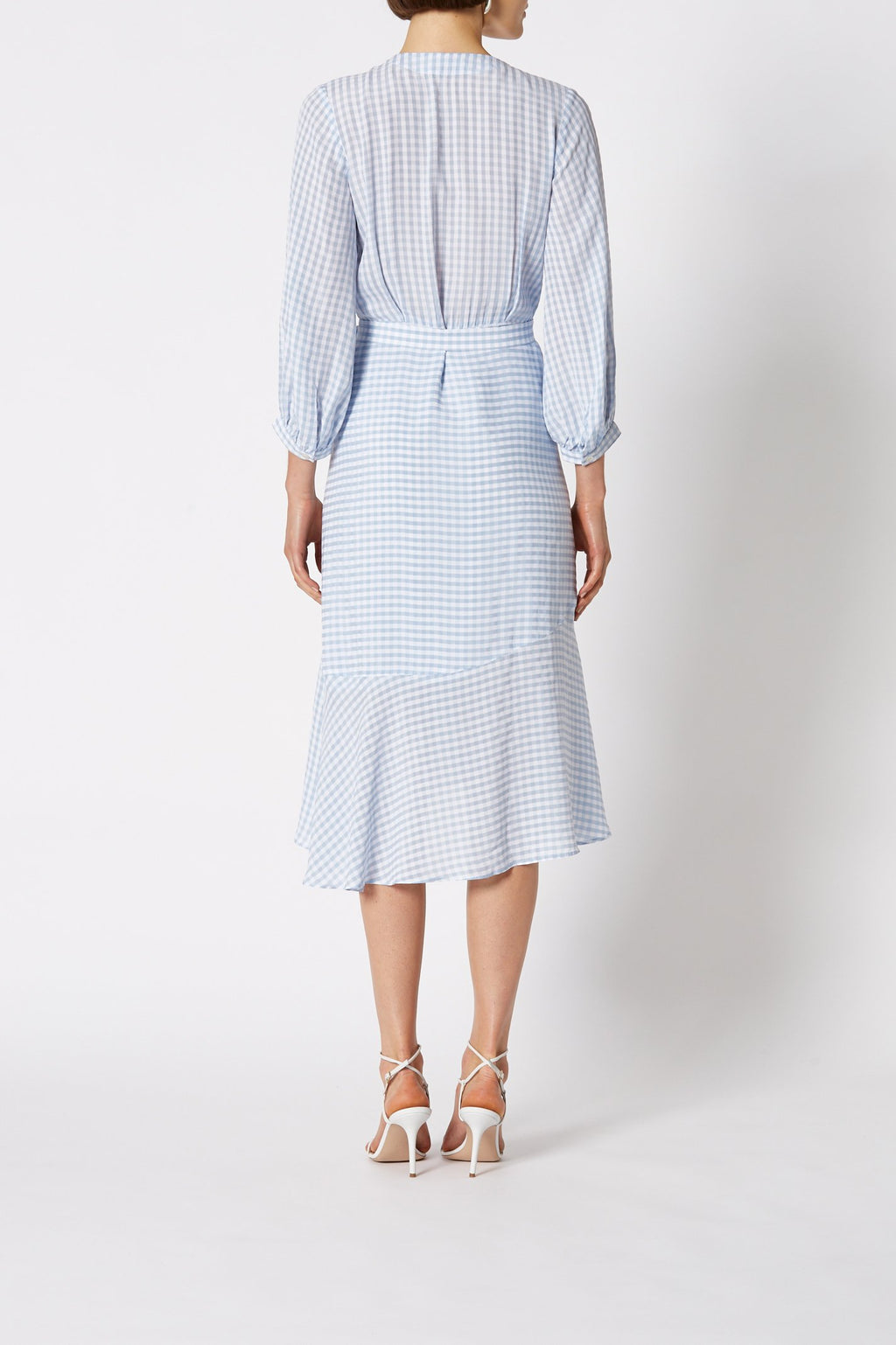 GINGHAM WRAP RUFFLE DRESS