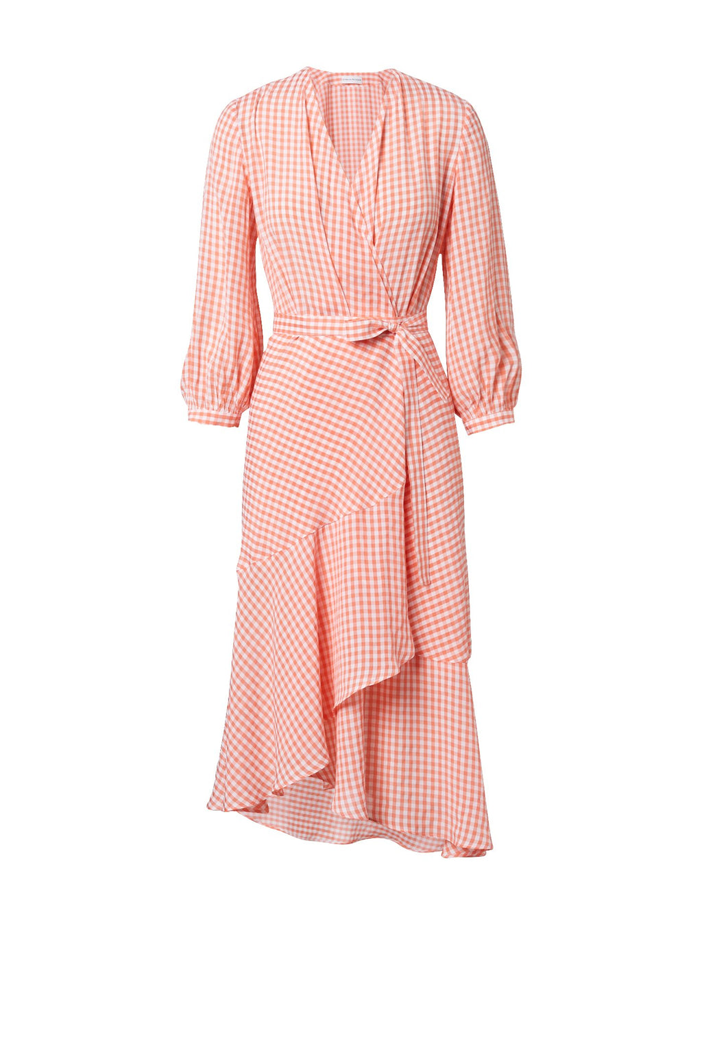 GINGHAM WRAP RUFFLE DRESS