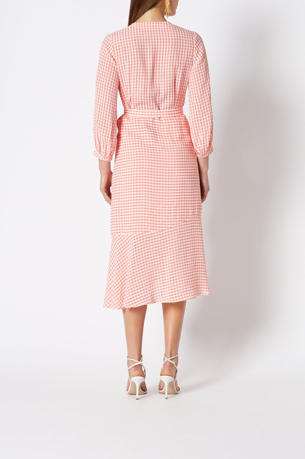 GINGHAM WRAP RUFFLE DRESS
