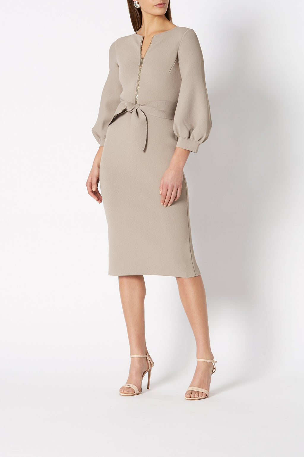 CREPE KNIT ZIP FRONT DRESS