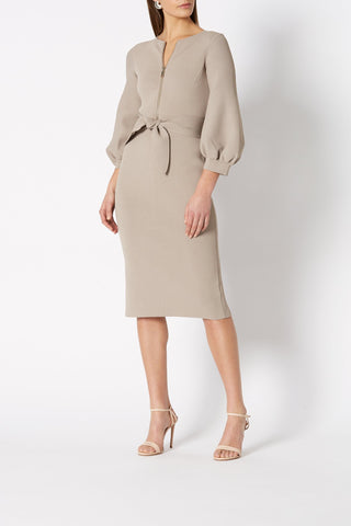 CREPE KNIT ZIP FRONT DRESS