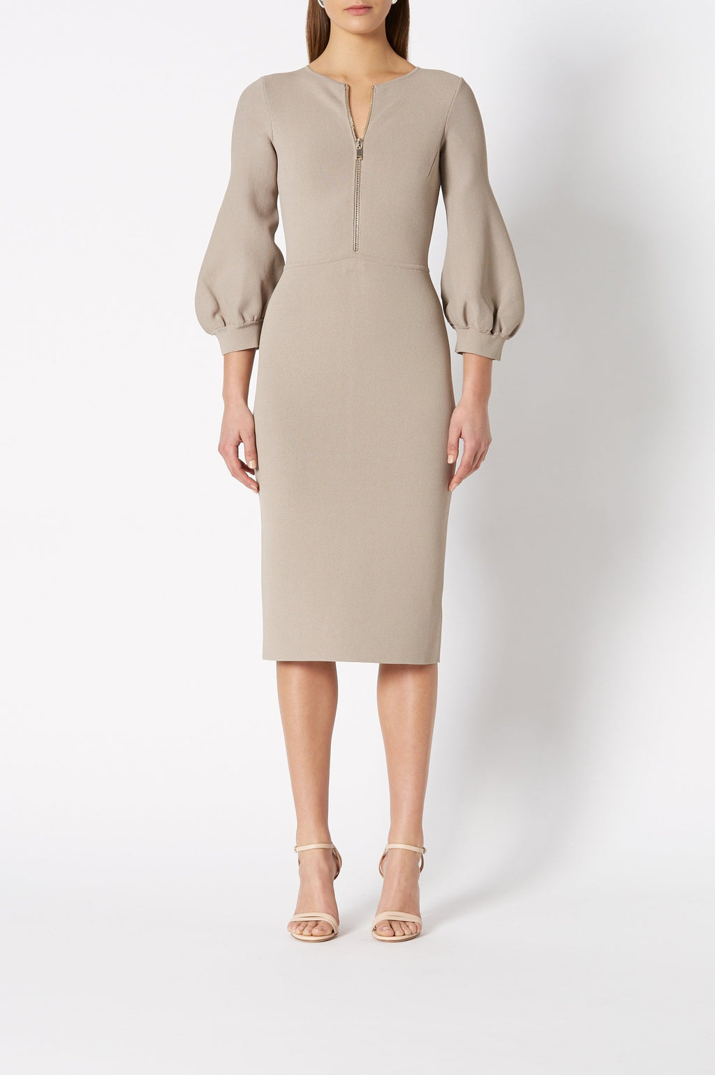 CREPE KNIT ZIP FRONT DRESS