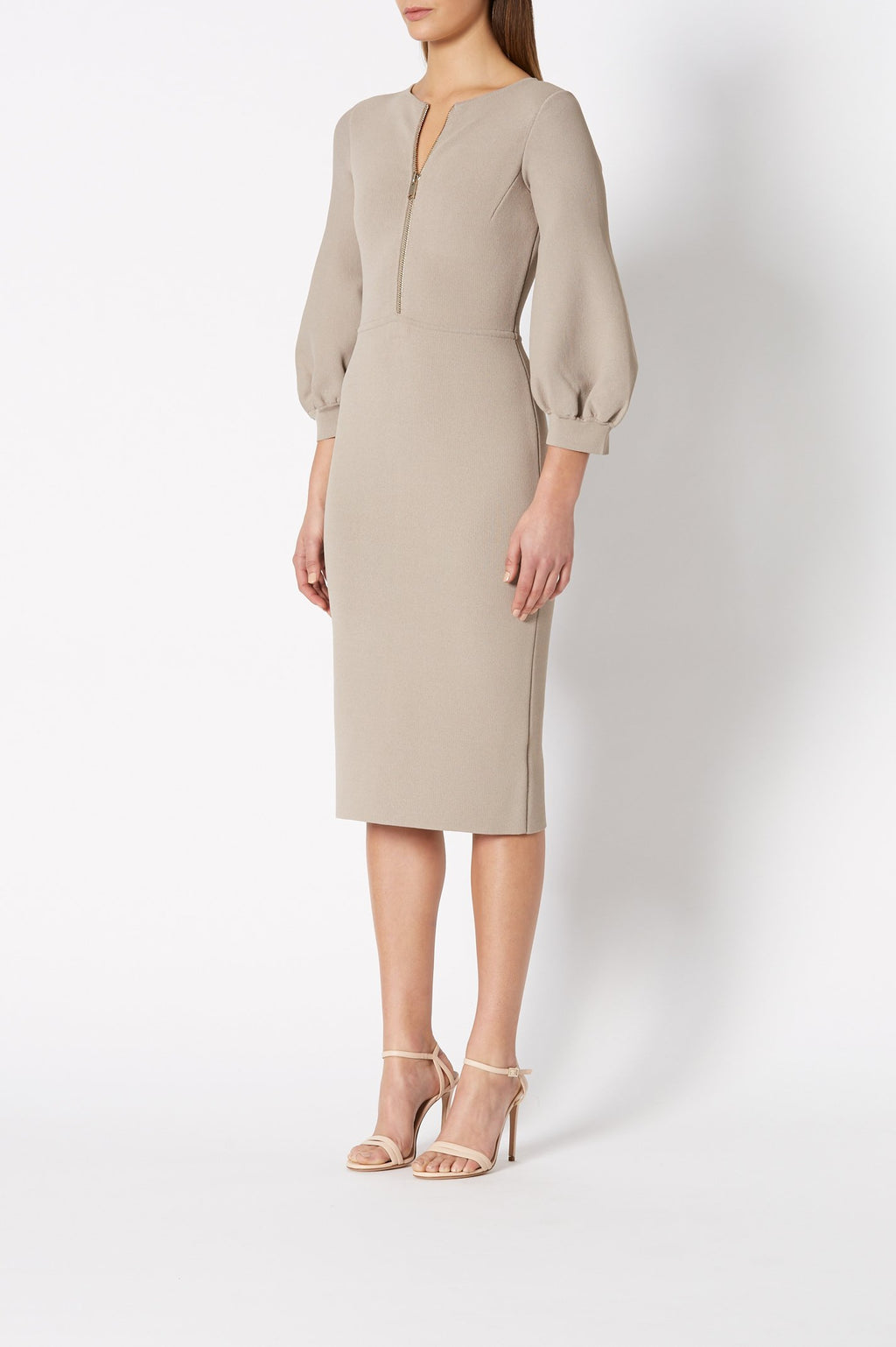 CREPE KNIT ZIP FRONT DRESS