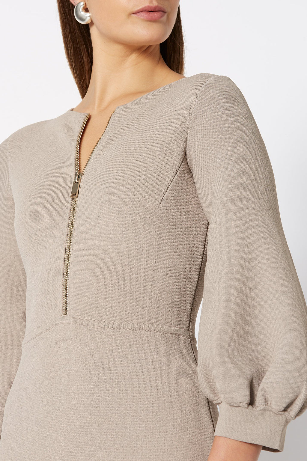 CREPE KNIT ZIP FRONT DRESS