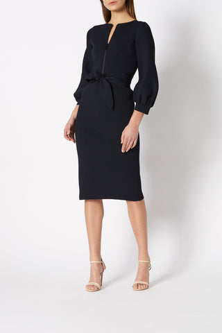 CREPE KNIT ZIP FRONT DRESS