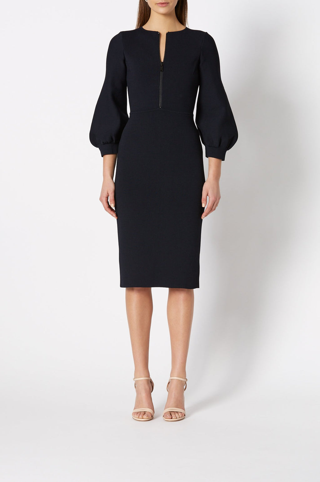 CREPE KNIT ZIP FRONT DRESS