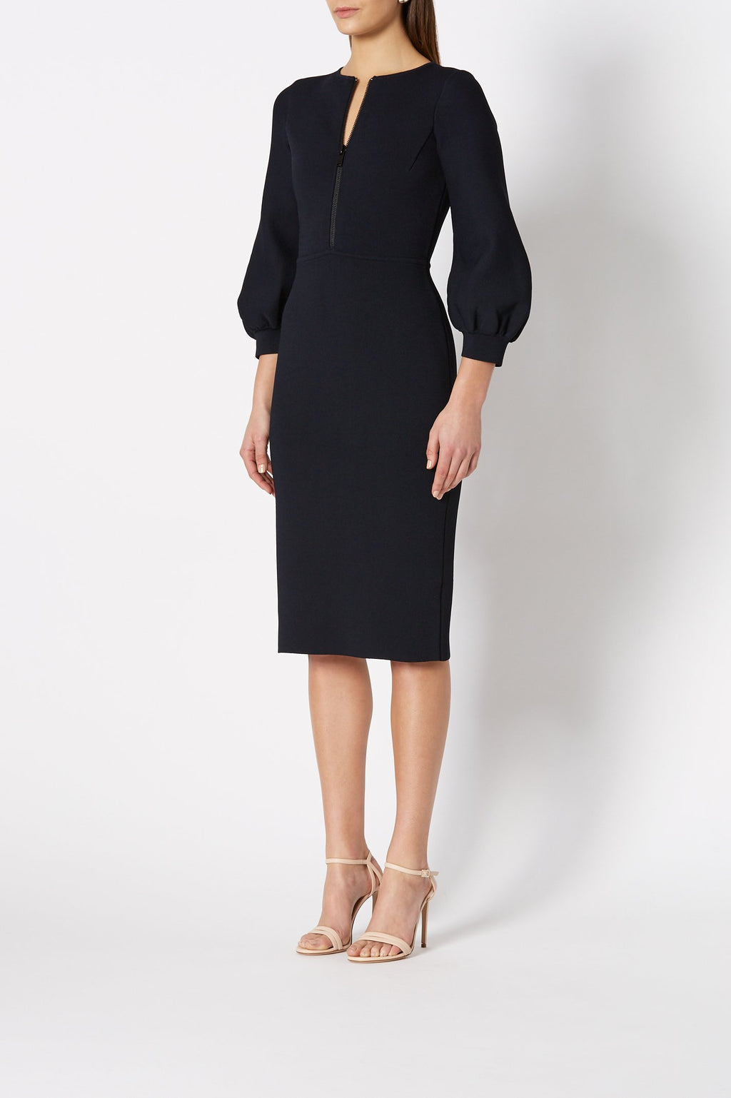 CREPE KNIT ZIP FRONT DRESS