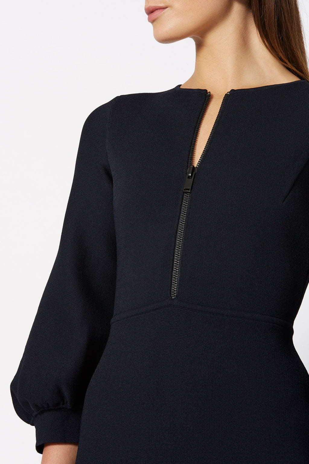 CREPE KNIT ZIP FRONT DRESS
