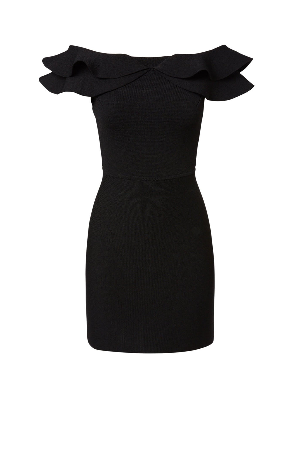 CREPE KNIT C-SHLDR RUFFLE DRES