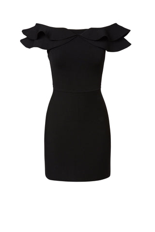 CREPE KNIT C-SHLDR RUFFLE DRES