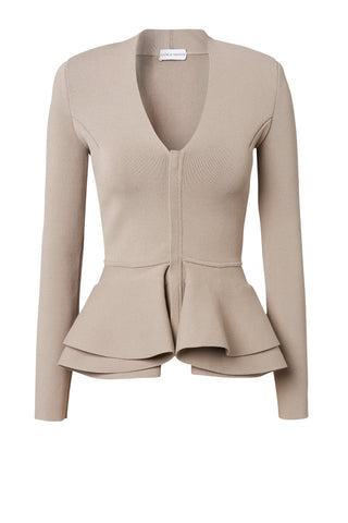 CREPE KNIT V-NK RUFFLE JACKET