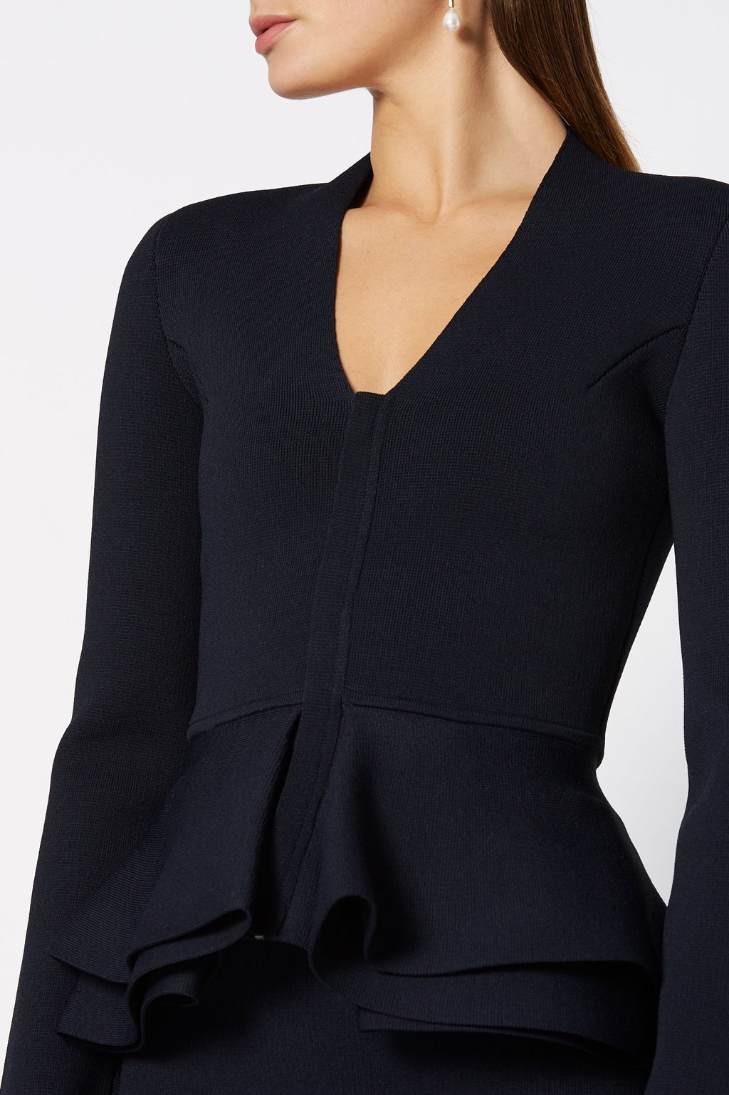 CREPE KNIT V-NK RUFFLE JACKET