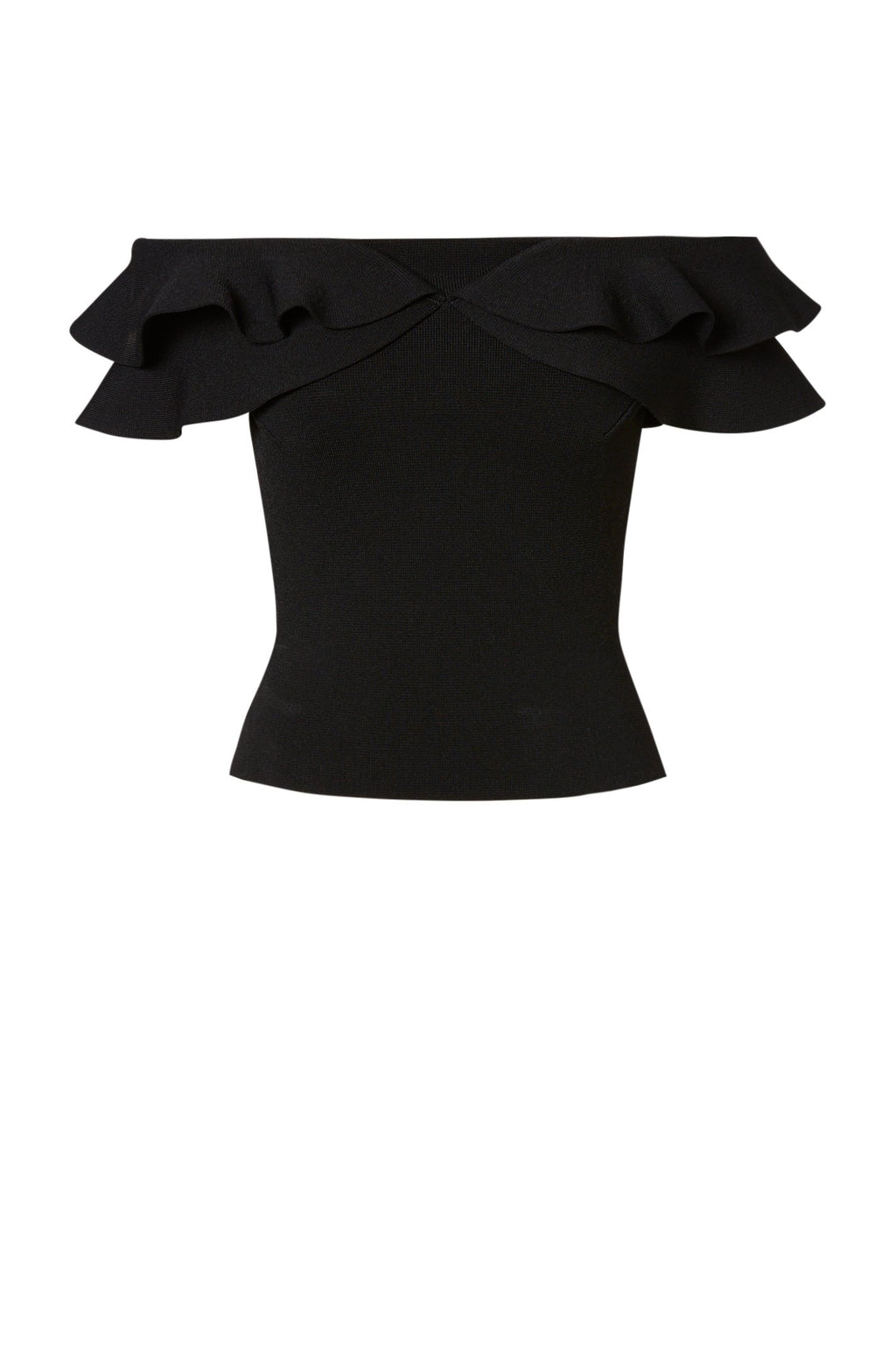 CREPE KNIT C-SHLDR RUFFLE TOP