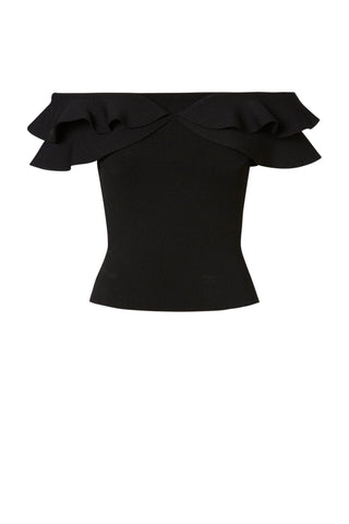 CREPE KNIT C-SHLDR RUFFLE TOP