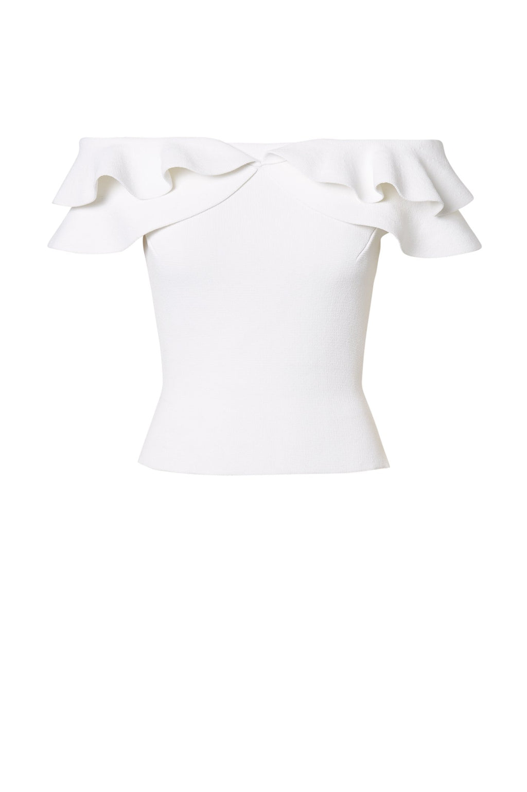 CREPE KNIT C-SHLDR RUFFLE TOP