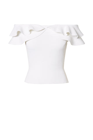CREPE KNIT C-SHLDR RUFFLE TOP