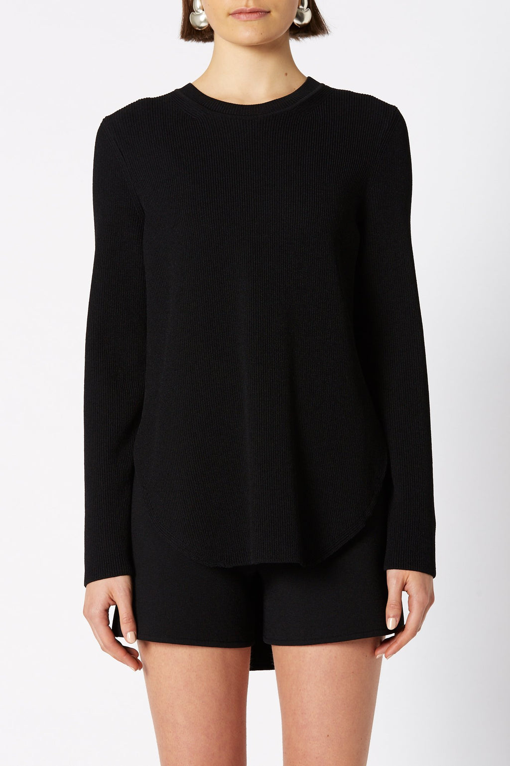 CREPE KNIT SHIRT TAIL SWEATER