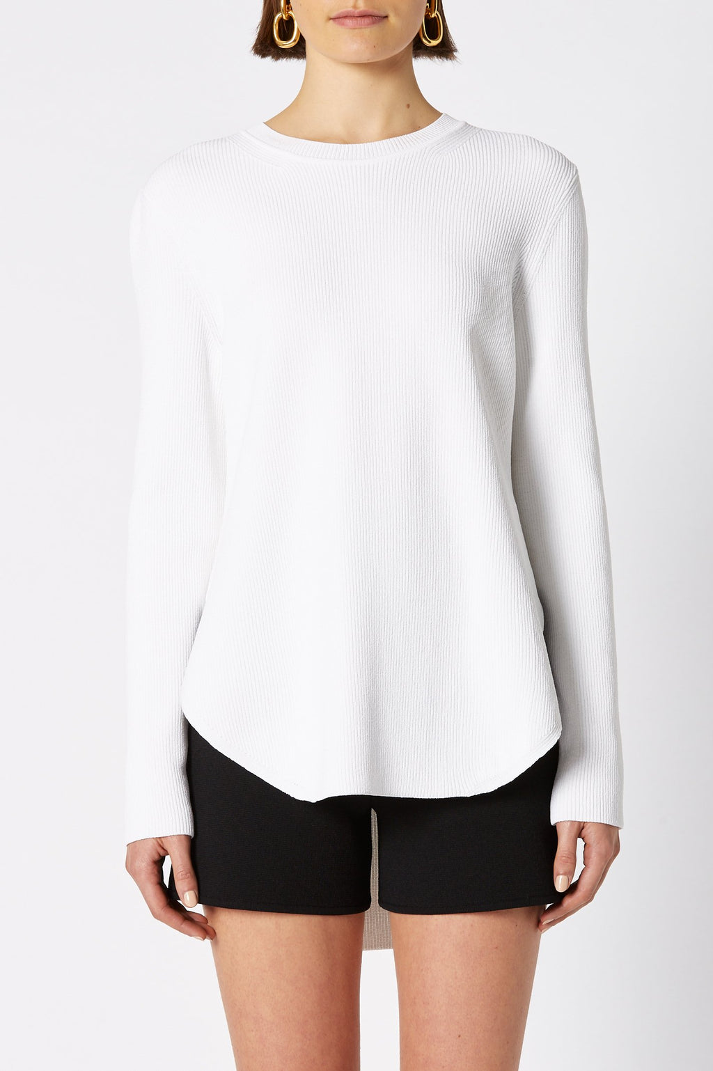 CREPE KNIT SHIRT TAIL SWEATER