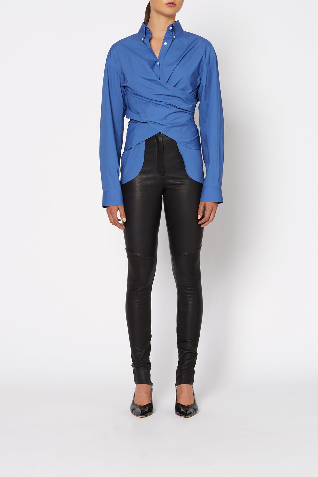STRETCH LEATHER ZIP FRONT TRSR