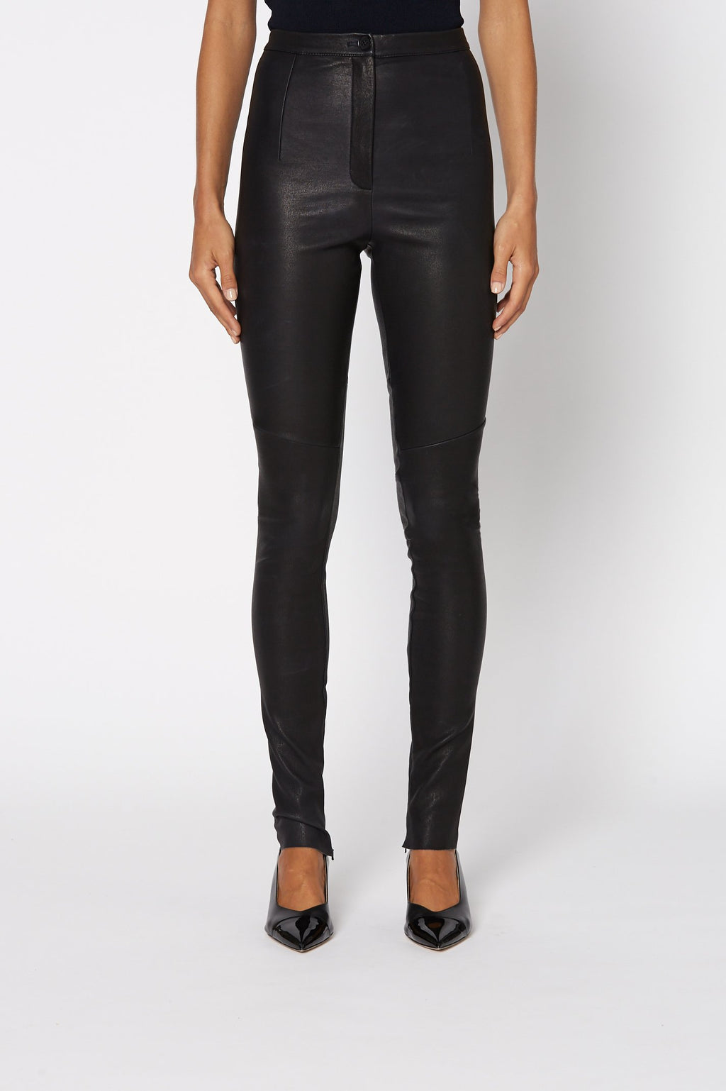 STRETCH LEATHER ZIP FRONT TRSR