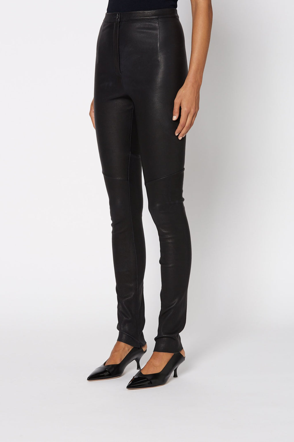 STRETCH LEATHER ZIP FRONT TRSR