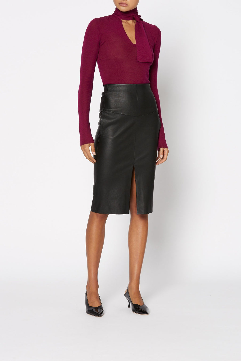 STRETCH LEATHER PENCIL SKIRT