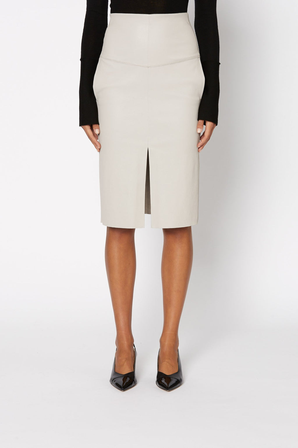 STRETCH LEATHER PENCIL SKIRT