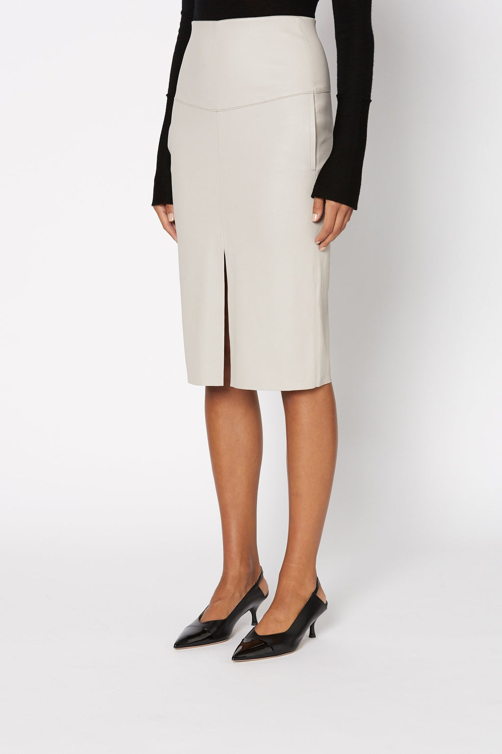 STRETCH LEATHER PENCIL SKIRT