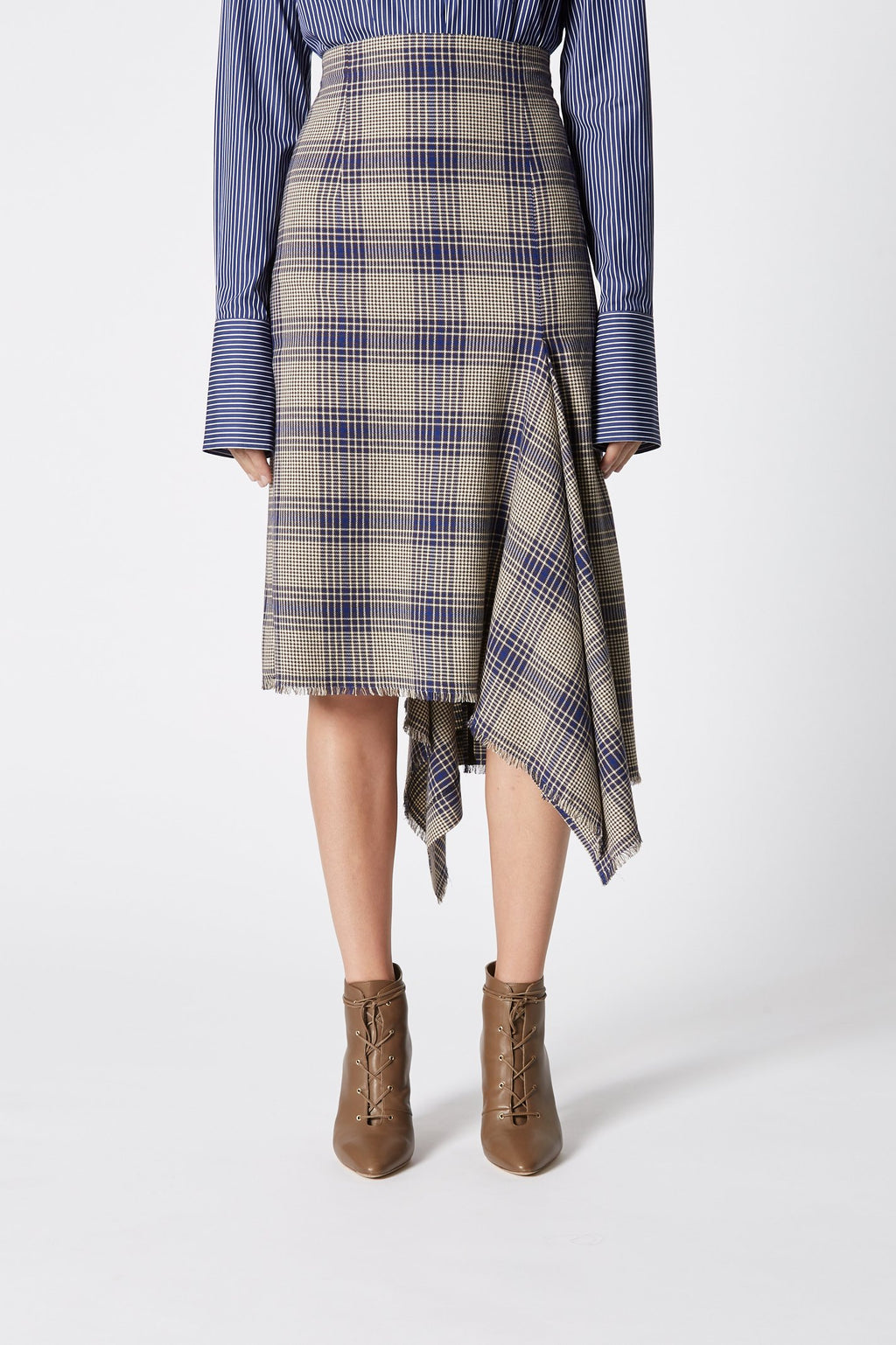 PLAID DRAPED HEM SKIRT