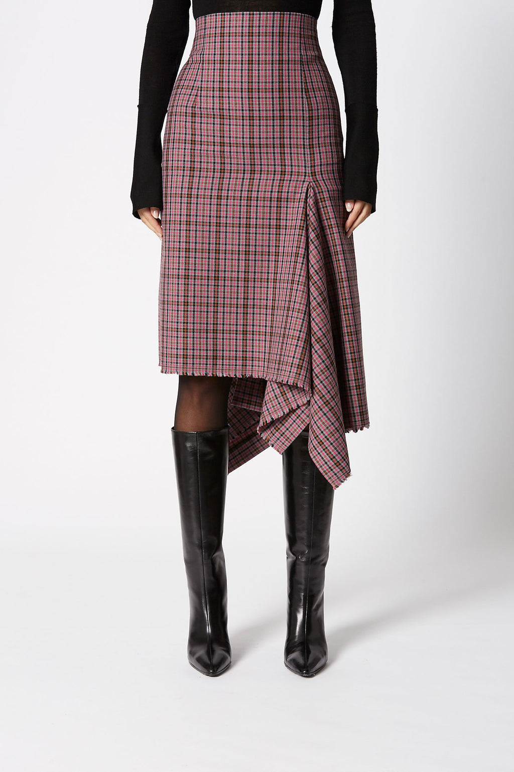 PLAID DRAPE HEM SKIRT B