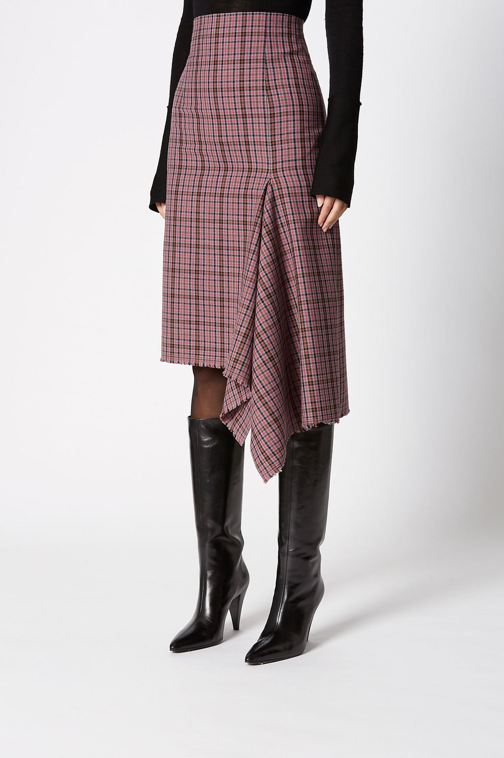 PLAID DRAPE HEM SKIRT B