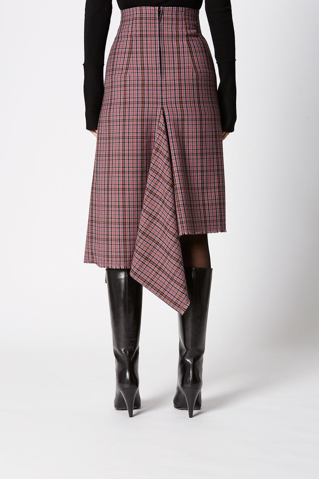 PLAID DRAPE HEM SKIRT B