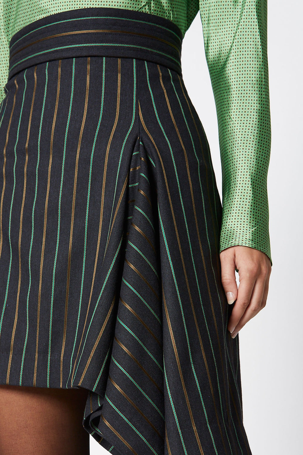 STRIPE DRAPE HEM SKIRT