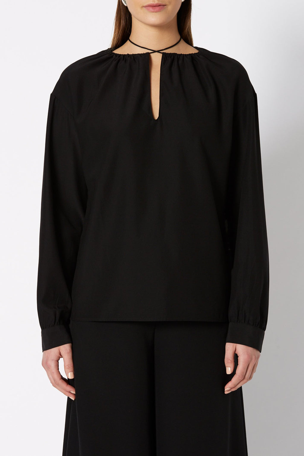 SILK GATHER NECK BLOUSE