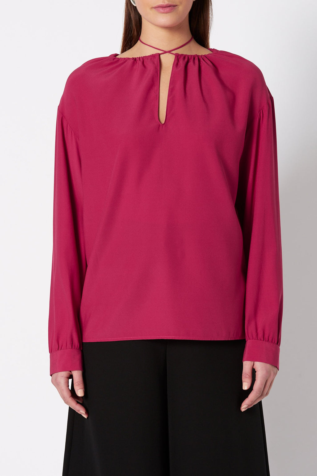 SILK GATHER NECK BLOUSE